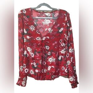 Aeropostale burgundy red floral blouse, long sleeve, size M